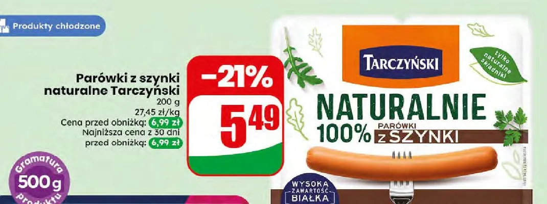 Parówki z szynki Tarczyński Naturalnie promocja w Dino