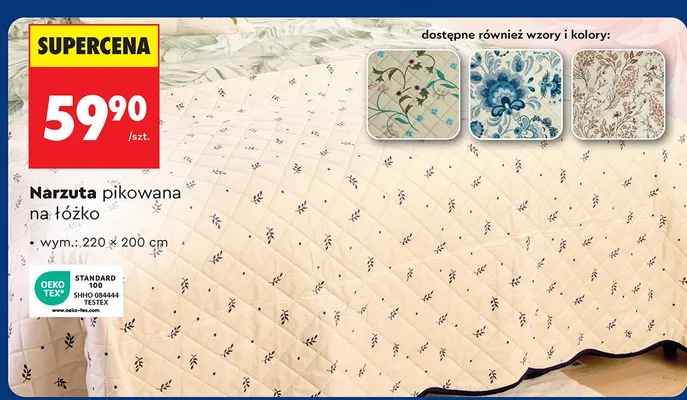Narzuta pikowana na łóżko 220x200 cm promocja w Biedronka