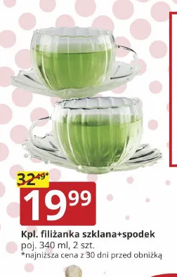 Komplet filiżanka szklana ze spodkiem 340 ml 2 szt. promocja w Prymus AGD
