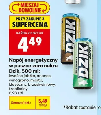 Napój energetyczny w puszce zero cukru Dzik Mojito promocja w Biedronka