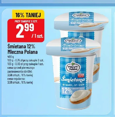 Śmietana 12% Mleczna Polana promocja w POLOmarket