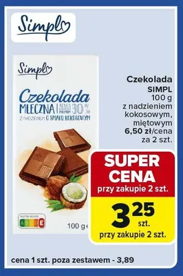 Czekolada mleczna z nadzieniem kokosowym, mlecznym promocja w Carrefour Express