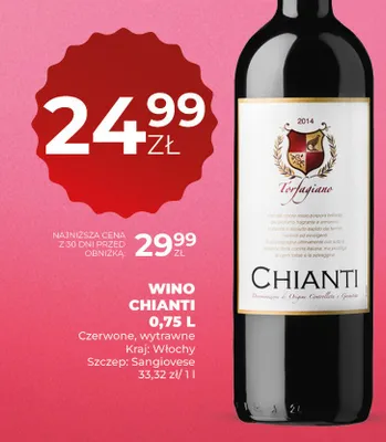 Wino Chianti czerwone, wytrawne promocja w Duży Ben
