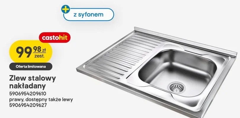 Zlew stalowy nakładany promocja w Castorama