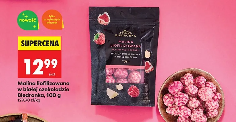 Malina liofilizowana w białej czekoladzie promocja w Biedronka