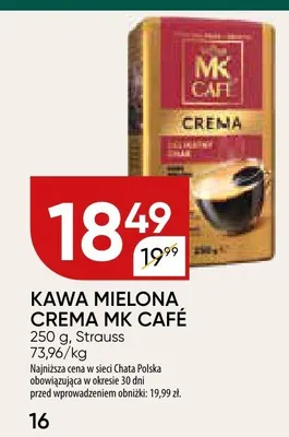 Kawa mielona Crema Strauss promocja w Chata Polska