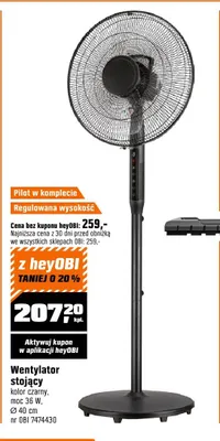 Wentylator stojący kolor czarny moc 36W Ø 40cm promocja w OBI