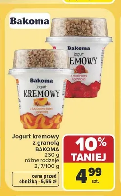 Jogurt kremowy z brzoskwiniami i granolą Bakoma promocja w Carrefour Market