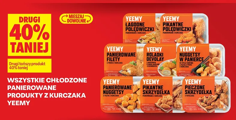 Wszystkie chłodzone panierowane produkty z kurczaka Yeemy DRUGI -40% promocja w Biedronka