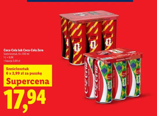 Napój Coca-Cola Zero sześciosztuk promocja w Lidl