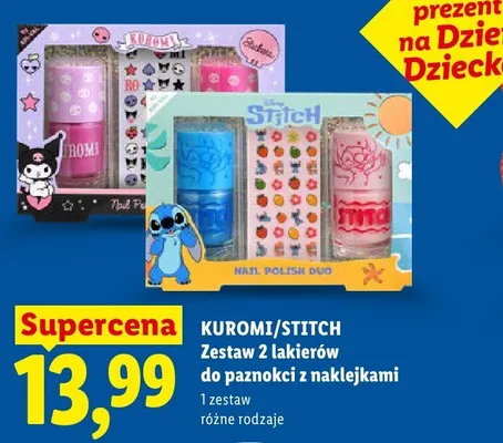 Zestaw 2 lakierów do paznokci z naklejkami Stitch promocja w Lidl