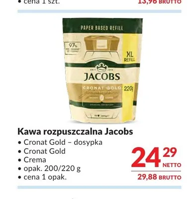 Kawa rozpuszczalna Jacobs Cronat Gold dosypka promocja w Makro