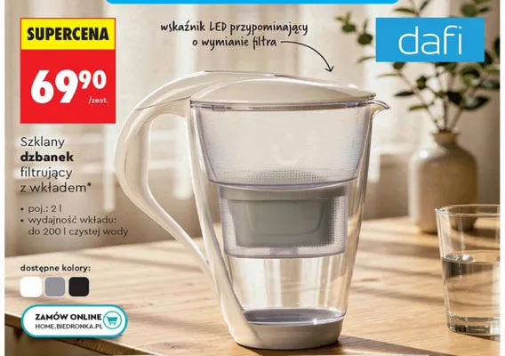 Szklany dzbanek filtrujący Dafi z wkładem 2l promocja w Biedronka