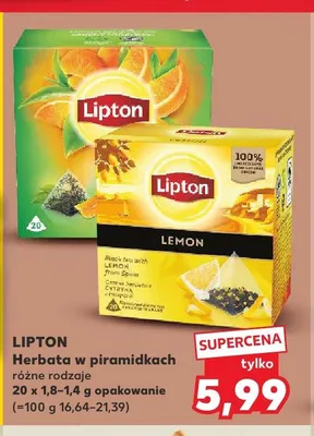Herbata czarna z cytryną w piramidkach Lipton promocja w Kaufland