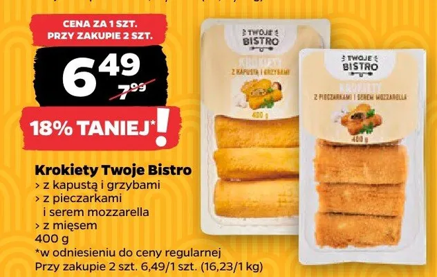 Krokiety z kapustą i grzybami z serem i szynką i serem mozzarella z mięsem promocja w Netto