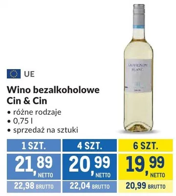 Wino bezalkoholowe Cin & Cin promocja w Makro