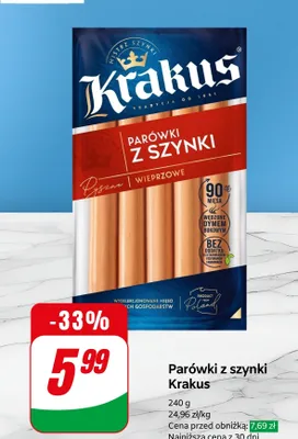 Parówki z szynki wieprzowe promocja w Dino