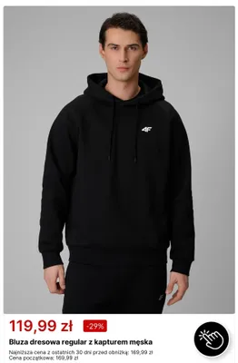 Bluza dresowa regular z kapturem męska 4F promocja w 4F