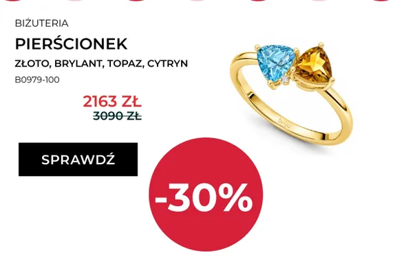 Pierścionek Briju złoto brylant topaz cytryn promocja w Briju
