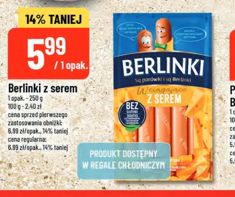 Parówki Berlinki z serem promocja w POLOmarket