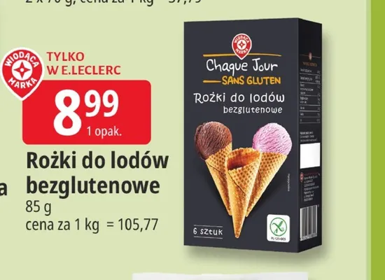 Rożki do lodów bezglutenowe promocja w Leclerc