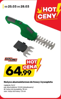 Nożyce akumulatorowe do trawy i żywopłotu Go On! promocja w Bricomarche