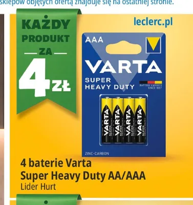 Baterie Varta Super Heavy Duty AAA 4-pak promocja w Leclerc