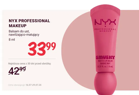Balsam do ust nawilżająco-matujący NYX Professional Makeup Smushy promocja w Rossmann