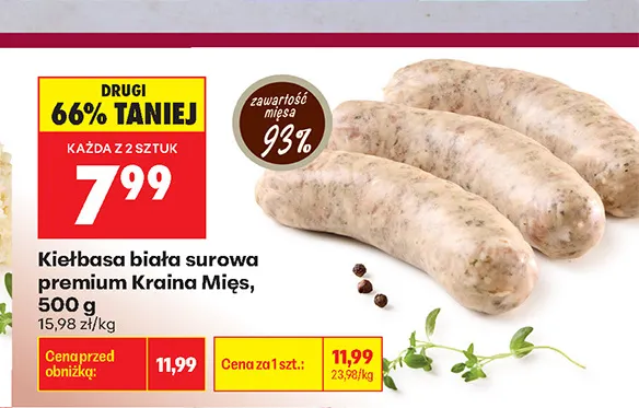 Kiełbasa biała surowa premium Kraina Mięs promocja w Biedronka