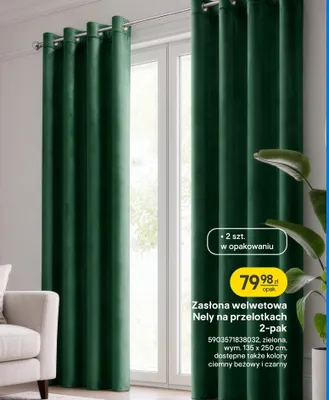 Zasłona welwetowa Nely na przelotkach 2-pak promocja w Castorama
