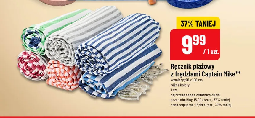 Ręcznik plażowy z frędzlami Captain Mike promocja w POLOmarket