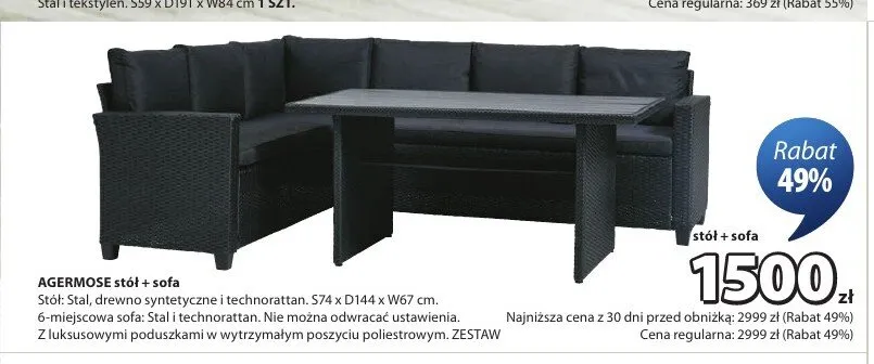 Zestaw AGERMOSE stół + sofa S74xD144xW67cm promocja w Jysk