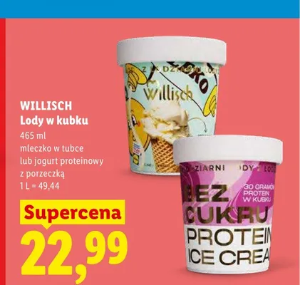 Lody w kubku Willisch jogurt proteinowy z porzeczką promocja w Lidl