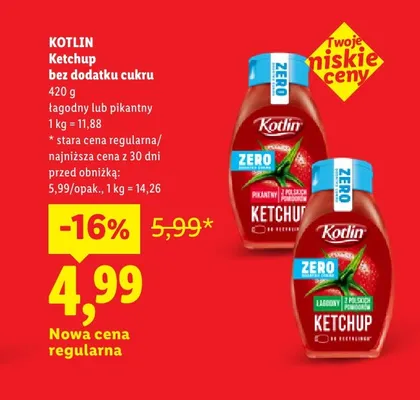 Ketchup bez dodatku cukru łagodny Kotlin promocja w Lidl