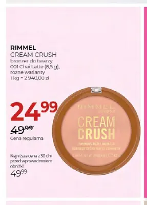 Bronzer do twarzy Cream Crush 001 Chai Latte Rimmel promocja w Drogerie Jawa