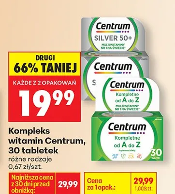 Komplet witamin Centrum, 30 tabletek różne rodzaje promocja w Biedronka