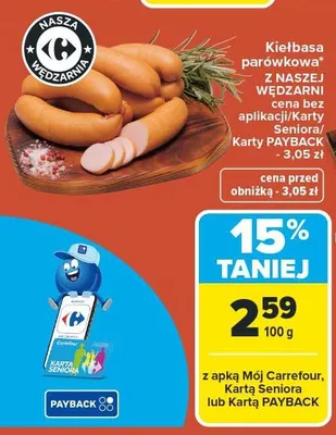Kiełbasa parówkowa z naszej wędzarni promocja w Carrefour