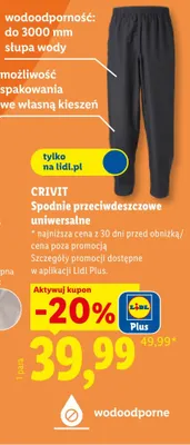Spodnie przeciwdeszczowe uniwersalne Crivit promocja w Lidl