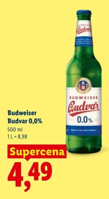 Piwo bezalkoholowe Budweiser Budvar 0,0% promocja w Lidl