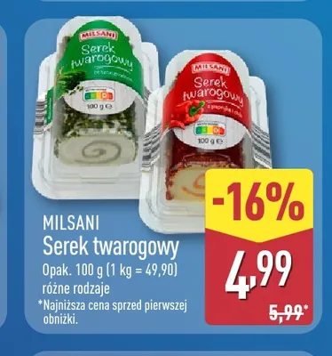 Serek twarogowy Milsani promocja w Aldi
