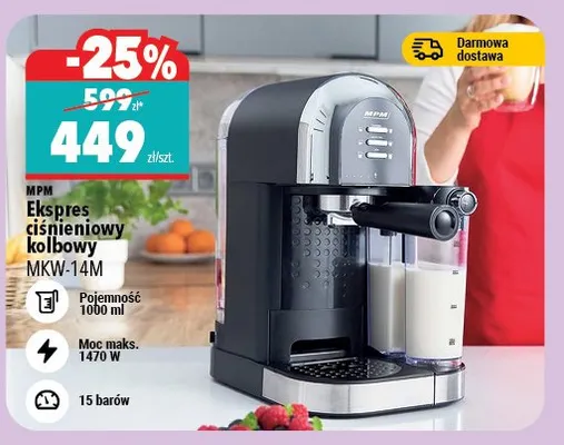 Ekspres ciśnieniowy kolbowy MKW-14M promocja w Biedronka Home