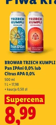 Piwo bezalkoholowe Browar Trzech Kumpli Citrus APA 0,0% promocja w Lidl