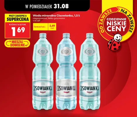 Woda mineralna gazowana Cisowianka lekko promocja w Biedronka