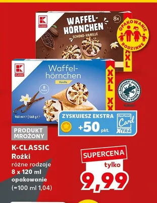 Lody rożki czekoladowo-waniliowe K-Classic 8-pak promocja w Kaufland