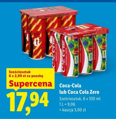 Napój Coca-Cola Zero sześciosztuk 6x330ml promocja w Lidl