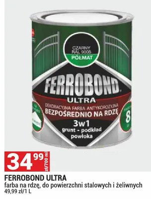 Farba antykorozyjna Ferrobond Ultra 3w1 bezpośrednio na rdzę czarny półmat RAL 9005 promocja w Merkury Market