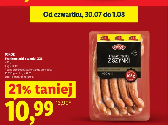 Frankfurterki z szynki Pikok XXL promocja w Lidl