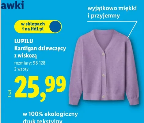 Kardigan dziewczęcy z wiskozą promocja w Lidl