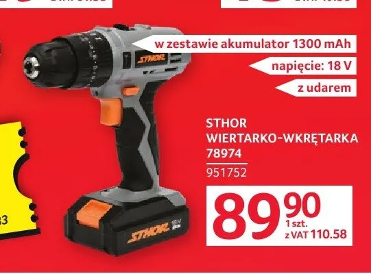 Wiertarko-wkrętarka STHOR 18V z udarem promocja w Selgros