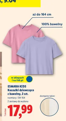Koszulki dziewczęce z bawełny, 2szt. promocja w Lidl